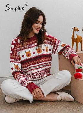Simplee Christmas red long sleeve women casual sweater autum