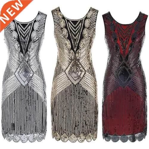 Sexy Latin Dance Costume V Neck 1920S Sequin Flapper Dress