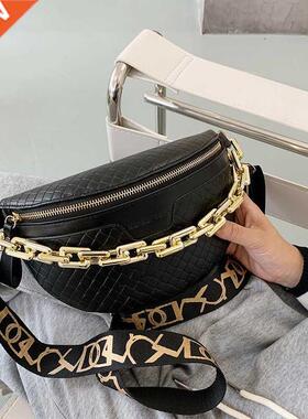 Thick Chain Women's Fanny Pack Plaid leather Waist Bag Shoul