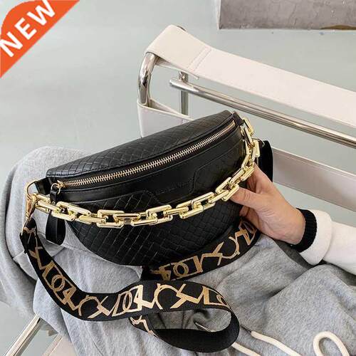 Thick Chain Women's Fanny Pack Plaid leather Waist Bag Shoul
