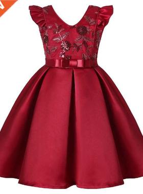 Girl Flower Sequins Christmas Dress for Kids Birthday Prince