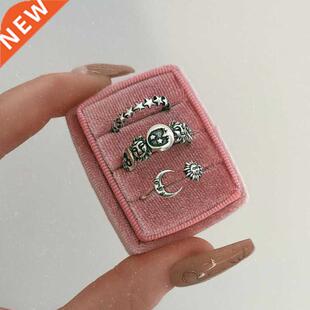 Vintage Punk Moon Stars Rings For Women 3PCS Retro Silver Co