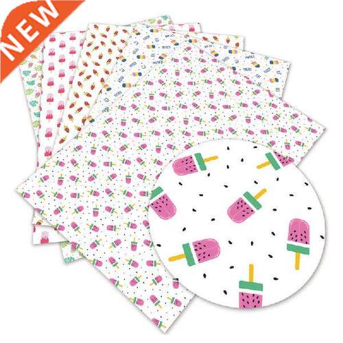 Faux Synthetic Leather Fabric Ice Cream Theme Printed Cloth