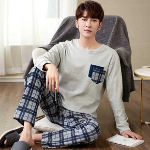 Spring Autumn 100% Cotton Men's Pyjamas Plaid Pants Pajamas