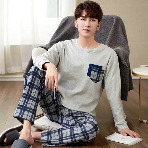 Spring Autumn 100% Cotton Men's Pyjamas Plaid Pants Pajamas