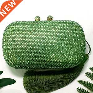 Plaid green Crystal Rhinestones Women Evening Clutch Bag Bri