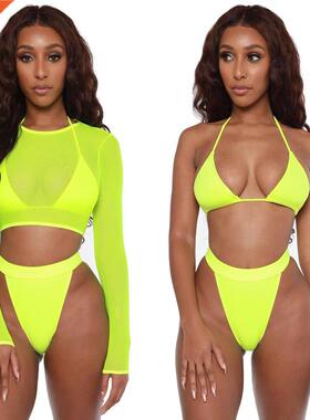 2020 Neon Yellow Crop Top Swimwear Women Summer Sexy Beachwe
