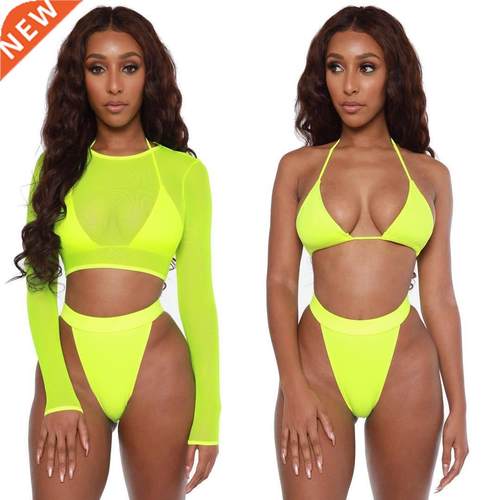2020 Neon Yellow Crop Top Swimwear Women Summer Sexy Beachwe