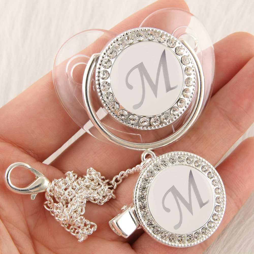 26 Initial Letter Silver Transparent Baby Pacifier with Clip