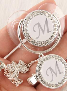26 Initial Letter Silver Transparent Baby Pacifier with Clip