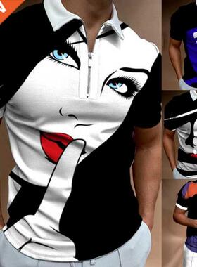 Shirts for Men Face Art Print Short Sleeve Tshirts Setwear M