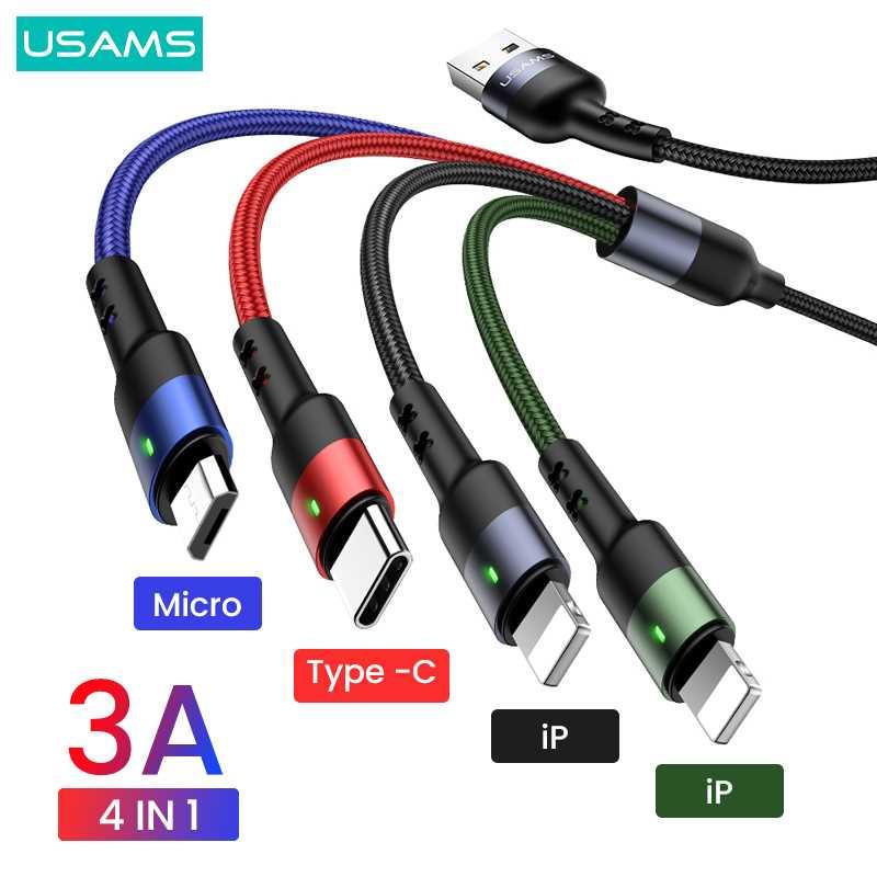2A 4 in 1 Charger Data Cable Micro USB Type C Lightning Phon