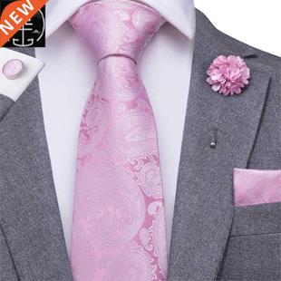 Hi-Tie Pink Ties for Men Floral Necktie Paisley Tie Boutonni
