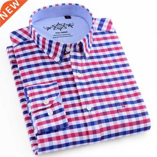 Men's Fashion Long Sleeve Multicolored Checkered Oxford Shir