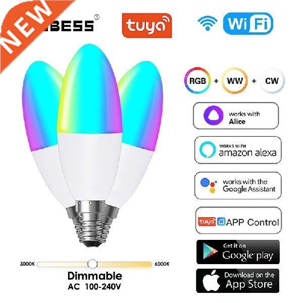 Aubess Tuya Smart WiFi E14 RGB LED Light Bulb Dimmable Lamp