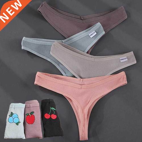 Women Fruit Embroidery Panties Cotton Sexy Thongs Female Low