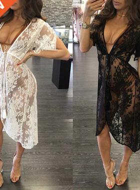 Summer Lace Beach Long Maxi Dress Women Bikinis ver Up Tunic