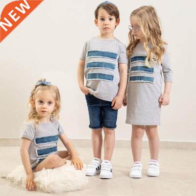 kids boys girls summer cotton denim family matching dress op