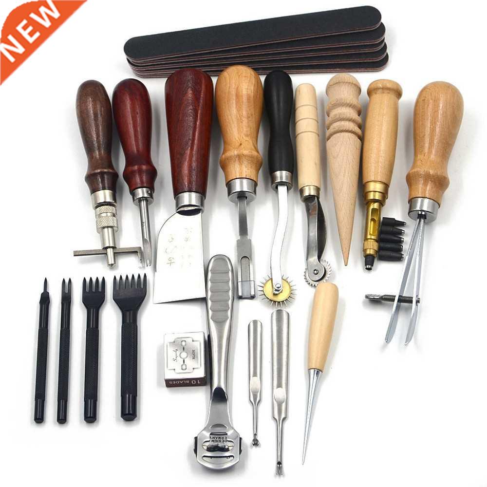 1 Set 18Pc Vintage Leather Craft Kit Stitching Sewing Bevele