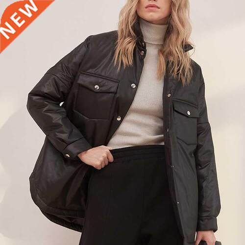 Fandy Lokar Front Pockets Parkas Women Fashion Tie Belt Coat