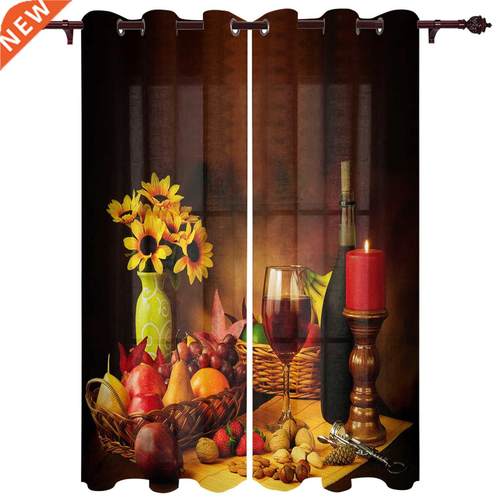Vintage Country Style Fruit Food Wine Window Curtains