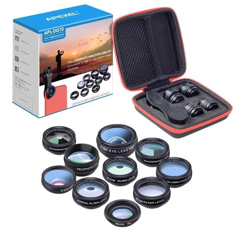 APEXEL 10 in 1 Mobile Phone Lens Kit Fisheye Wide Angle Tele