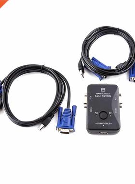 2 Port USB VGA KVM Switch Box And Cables for Sharing Monitor