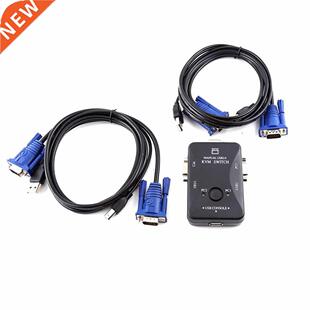 2 Port USB VGA KVM Switch Box And Cables for Sharing Monitor