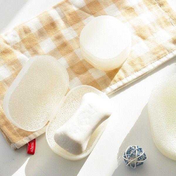 Portable Travel Soap Box With Lid White Transparent Sponge