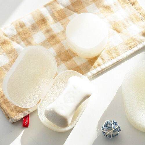 Portable Travel Soap Box With Lid White Transparent Sponge