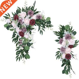 2Pcs Artificial Flowers Pink Wedding Backdrop Wreath Decor