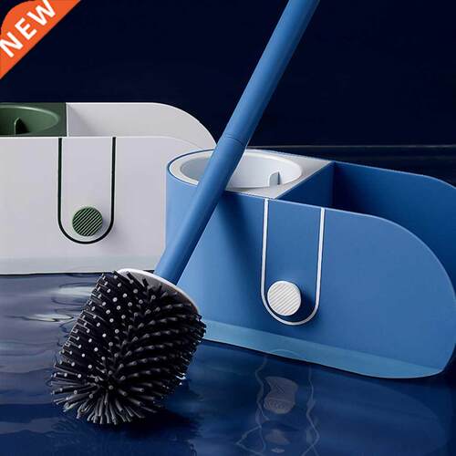 Silicone Head Toilet Brush Cleaning Brush Holder Wall-Mount
