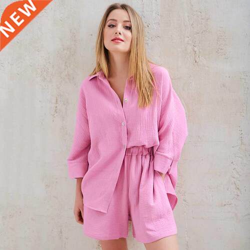 HiLoc Casual Sleepwear Cotton Pajaas For Woen Sets Suit Tu