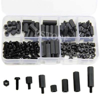 2020 New 160Pcs M Nylon Black M-F Hex Spacers Screw Nut Ass