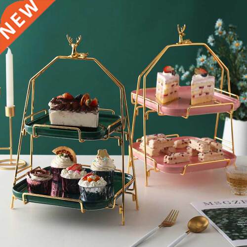 European-style Green Fruit Snack Plate Double Ceramic Cake