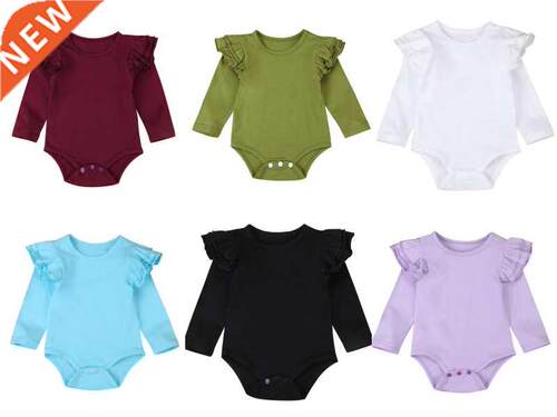 Infant Baby Girls Solid Ruffles Cotton Roper Long Sleeve Ou