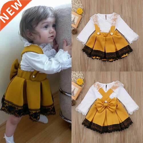 fashion Yellow 2pcs Newborn Kid Baby Girl Lace Jumpsuit Romp