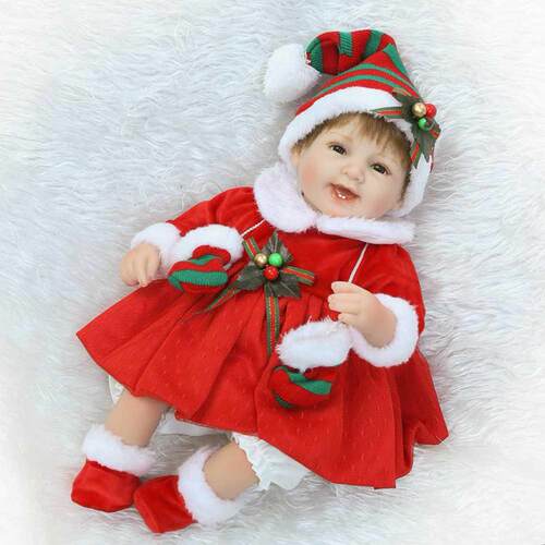 Silicone Reborn Doll with Christmas Hat Realistic Vinyl