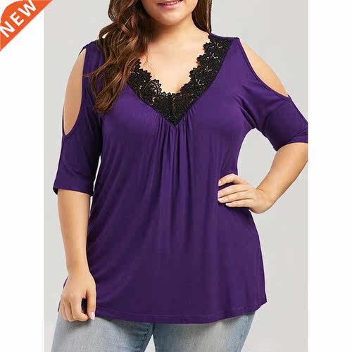 S-5xl Large V-neck Ladies lace fat MM short sleeve T-shirt