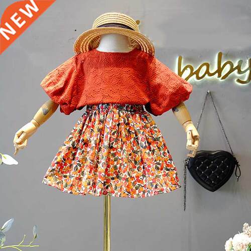 2022 Summer Girls' Clothing Sets Lace Hollow ops+Floral Shor