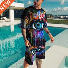 Summer New Men's Set Oversize T-shirt Shorts 2 Piece Set Men