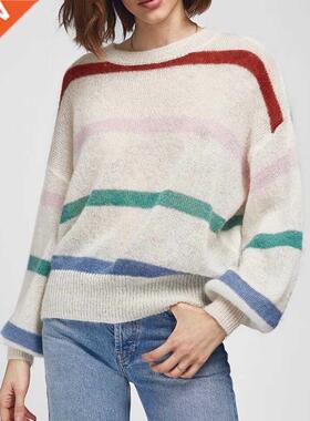Women's Mohair Wool Striped Sweater Loose Design Long-sleeve