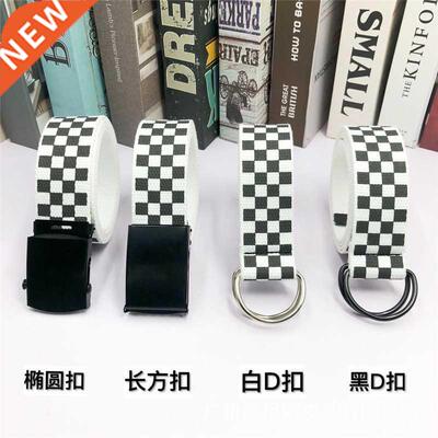 2022 Fashion Punk Checkered Belt Waistband Long Black and Wh