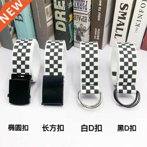 2022 Fashion Punk Checkered Belt Waistband Long Black and Wh