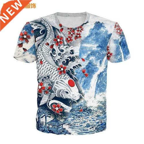 New loose men's T-shirts with Chinese carp print r mer