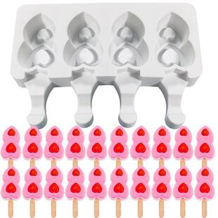 4 Cell Heart Shaped Silicone Ice Cream Mold Popsicle Molds D