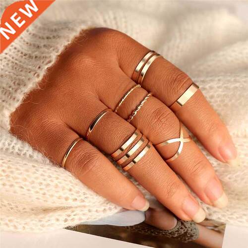 Original Design Gold Color Round Hollow Geometric Rings Set