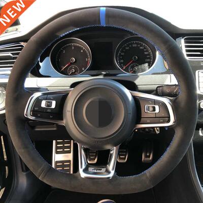 Car Steering Wheel Cover Black Genuine Leather Suede For Vol