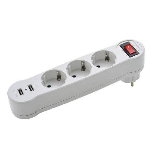 Dual USB Ports 1 to 3 Way EU Standard Power Adapter Socket