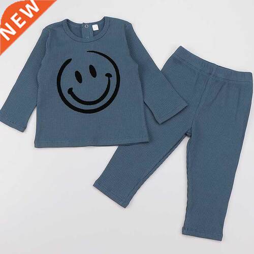 Child pajamas 2 pieces set top and pants ribbed kids clothes